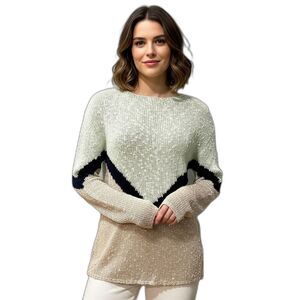 NWT Lord & Taylor Design Lab Mint Chevron Long Sleeve Lightweight Sweater Medium